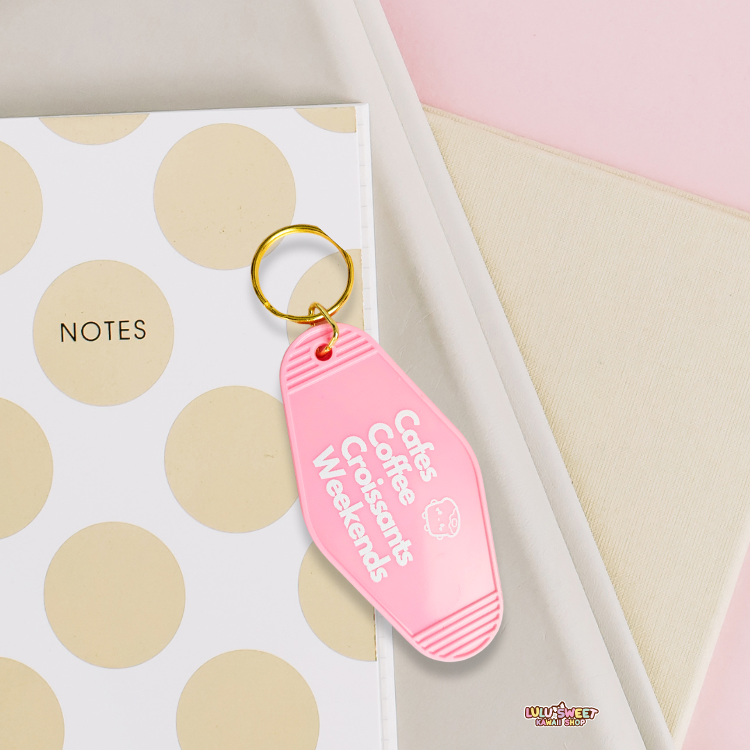 Coffee, Cafes, Croissants, & Weekends Motel Keychain