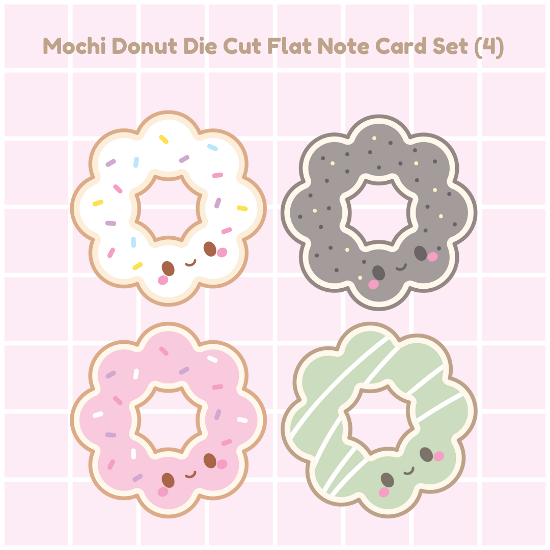 Mochi donut die cut flat note card set