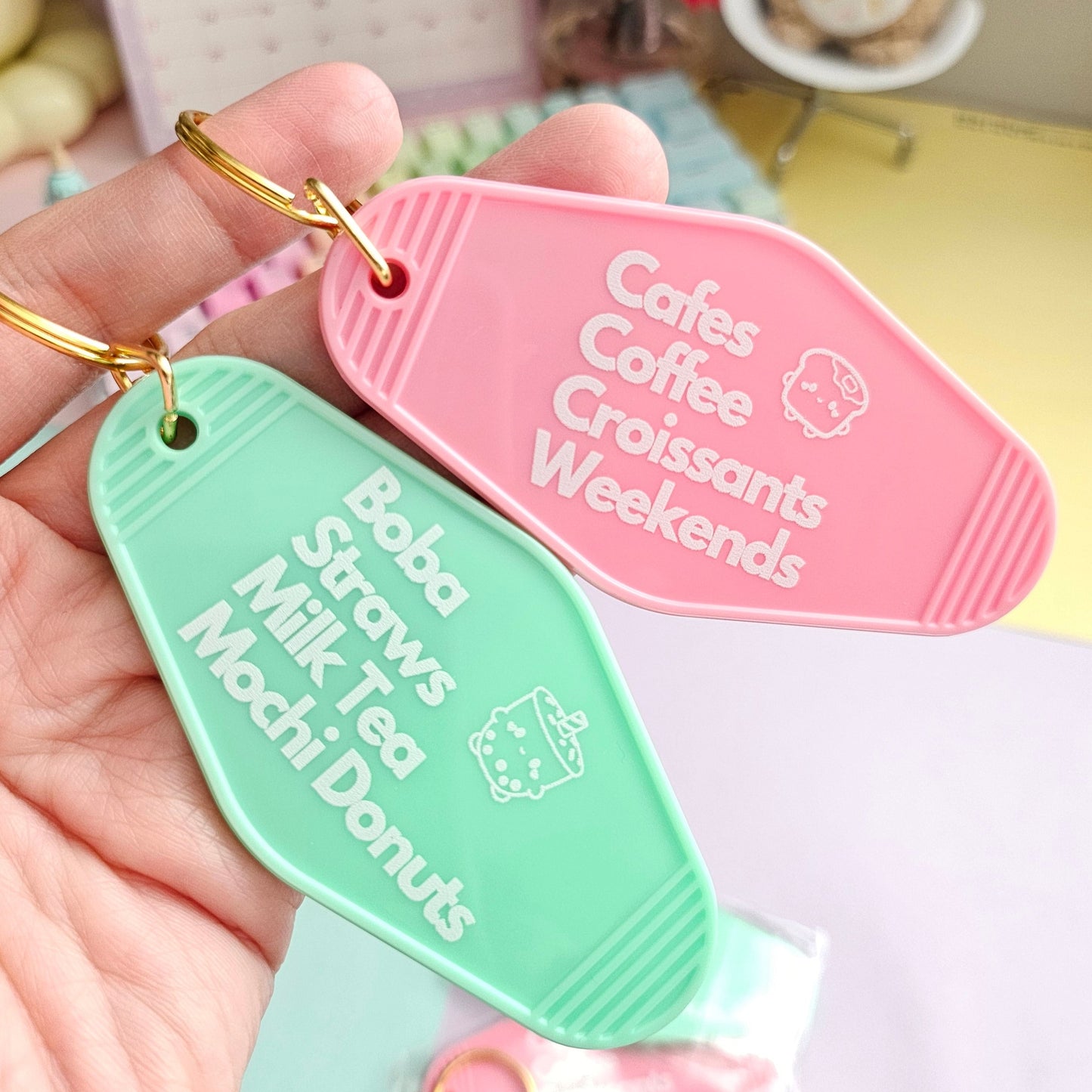 Coffee, Cafes, Croissants, & Weekends Motel Keychain