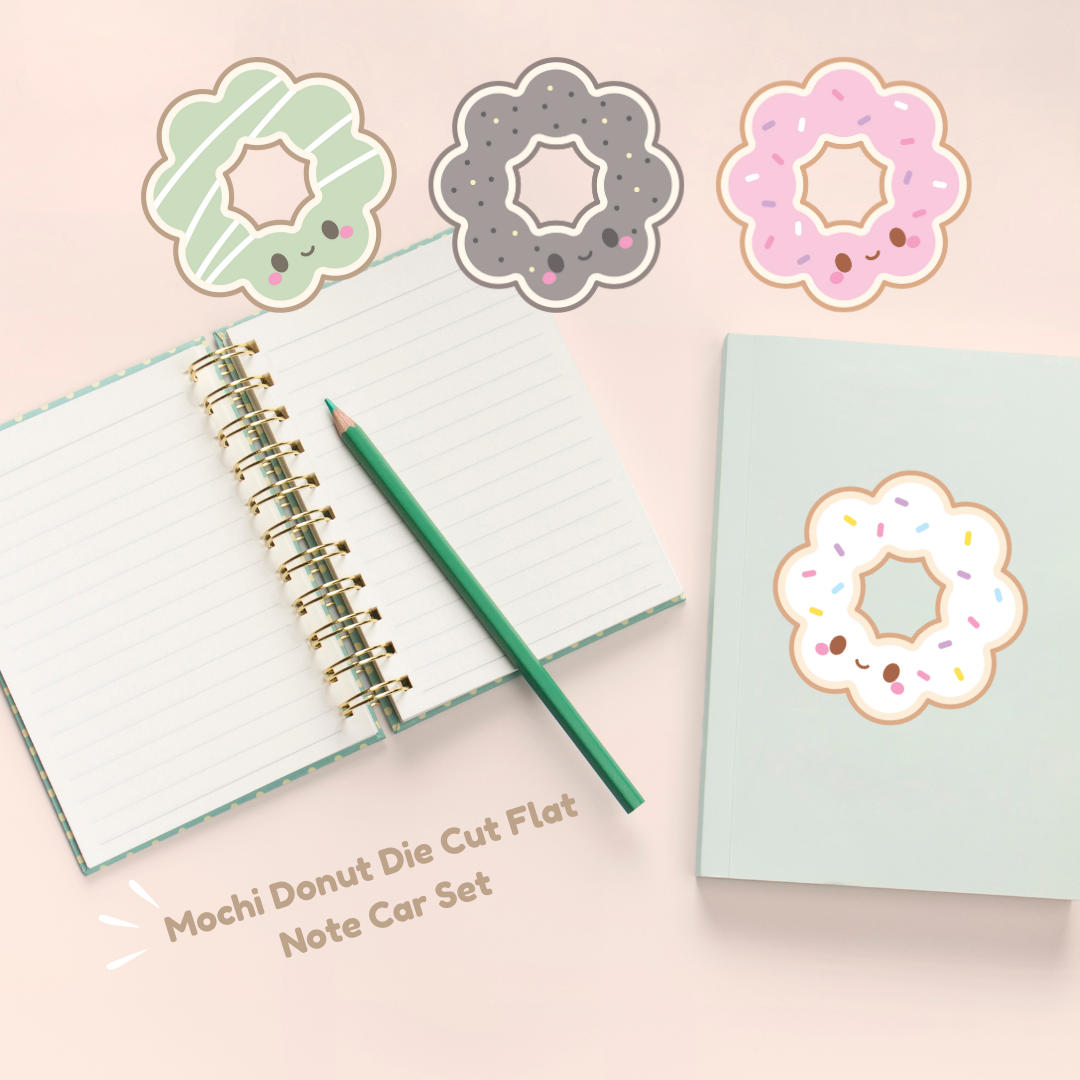 Mochi donut die cut flat note card set