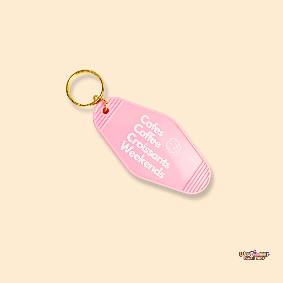 Coffee, Cafes, Croissants, & Weekends Motel Keychain
