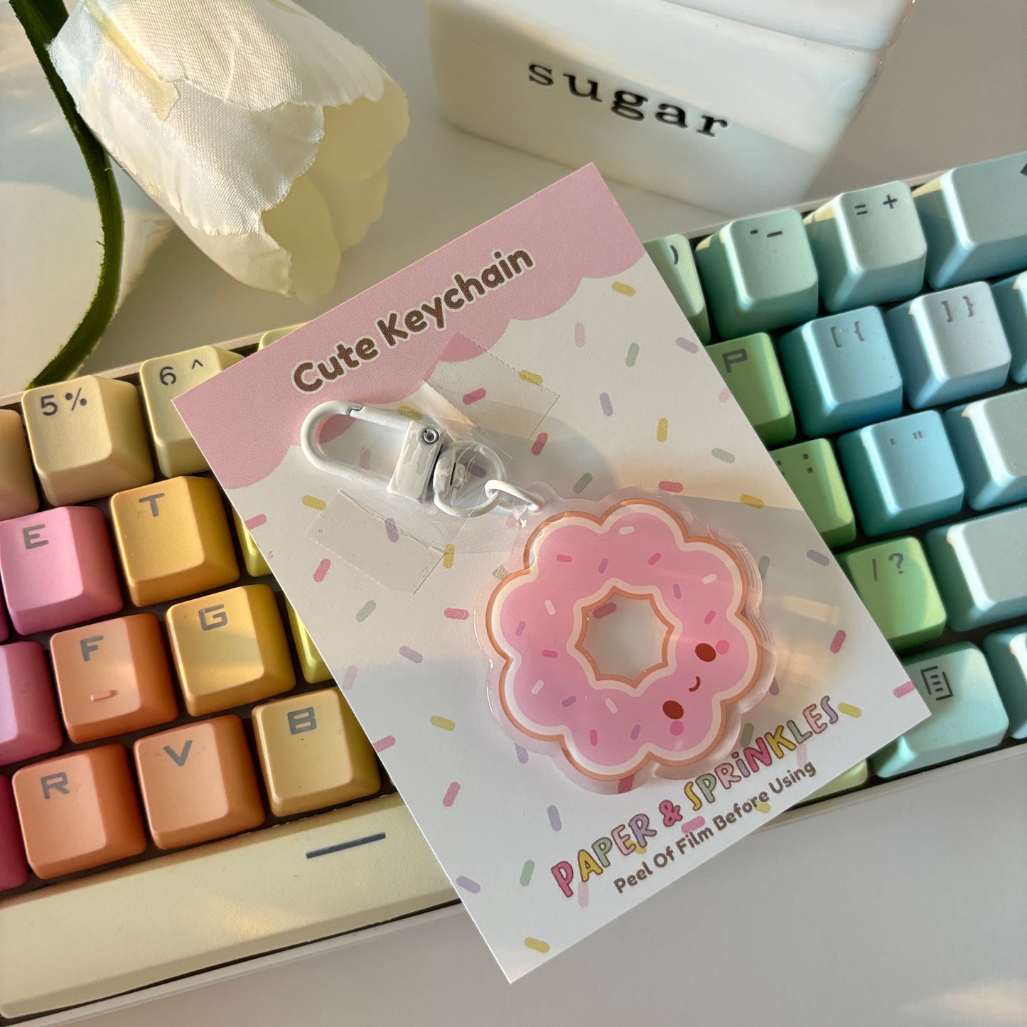 Cute Strawberry Mochi Donut Acrylic Charm/Keychain