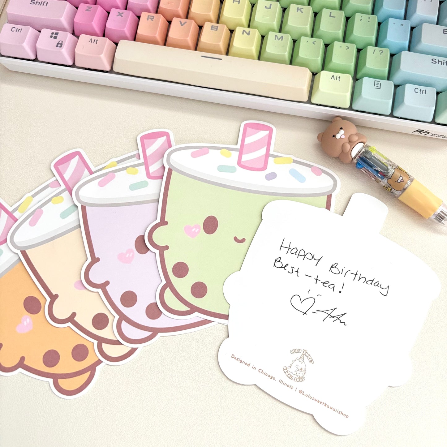 Boba die cute flat note card set