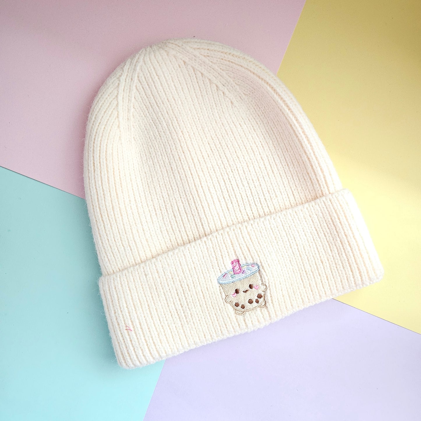 Milk Tea/Boba White Beanie