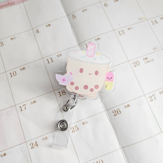 Milky Boba With Pills Pharmacy Badge Reel