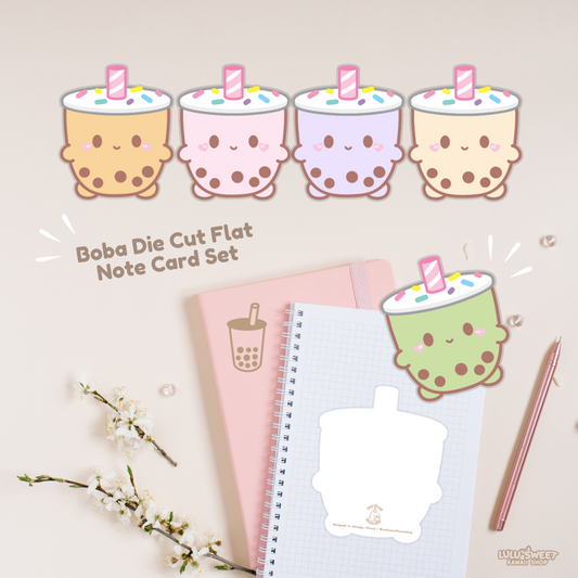 Boba die cute flat note card set