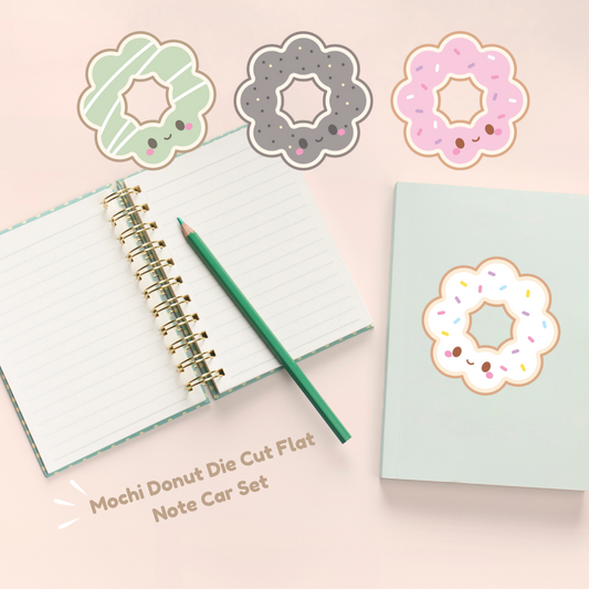 Mochi donut die cut flat note card set